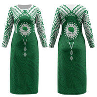 Personalised Cook Islands Rarotonga Couples Matching Long Sleeve Bodycon Dress and Hawaiian Shirt Map With Kuki Airani Manta Ray Tattoo LT14 - Polynesian Pride