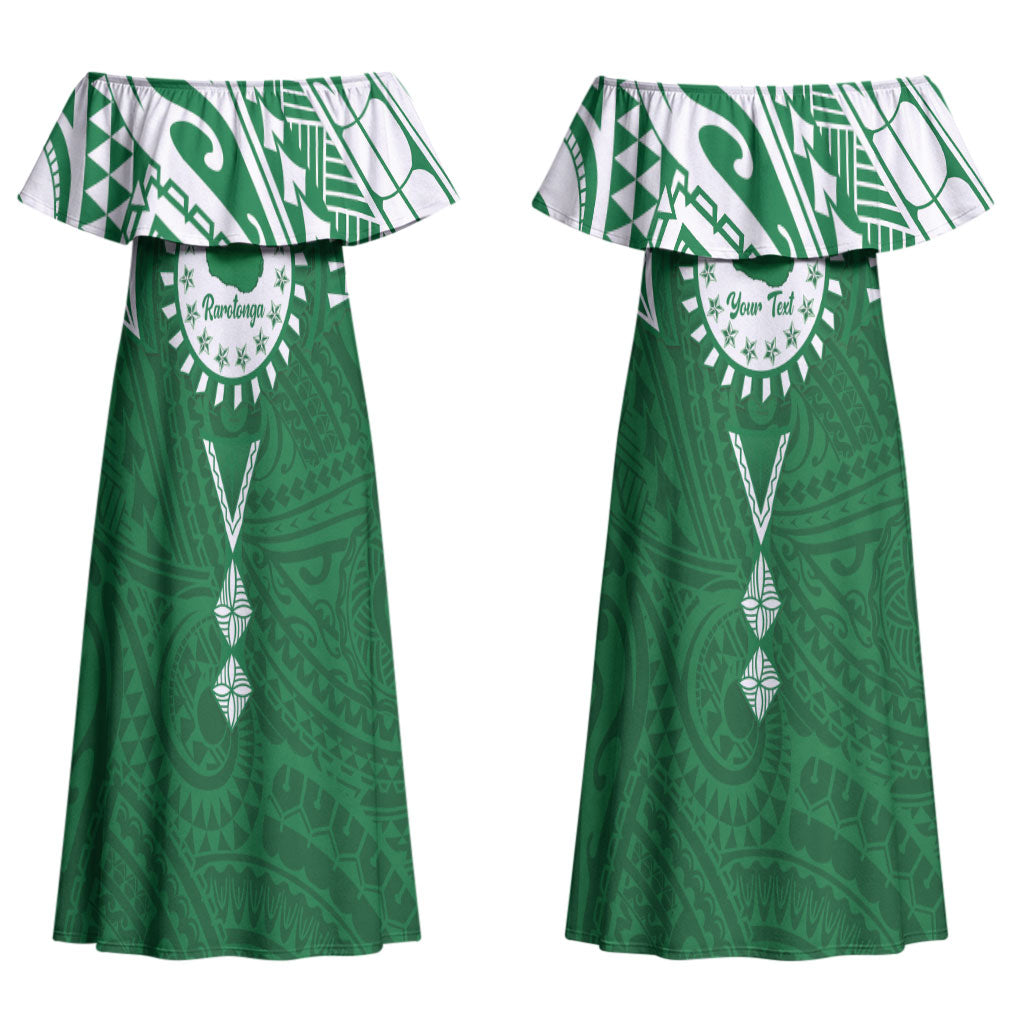 Personalised Cook Islands Rarotonga Couples Matching Off Shoulder Maxi Dress and Hawaiian Shirt Map With Kuki Airani Manta Ray Tattoo LT14 - Polynesian Pride