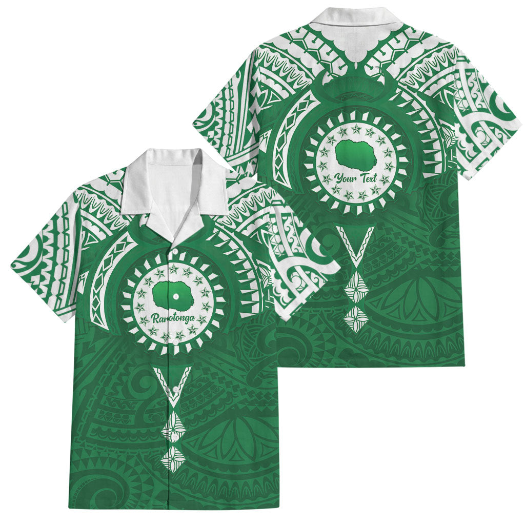 Personalised Cook Islands Rarotonga Family Matching Short Sleeve Bodycon Dress and Hawaiian Shirt Map With Kuki Airani Manta Ray Tattoo LT14 Dad's Shirt - Short Sleeve Green - Polynesian Pride