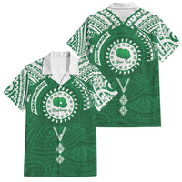 Personalised Cook Islands Rarotonga Family Matching Short Sleeve Bodycon Dress and Hawaiian Shirt Map With Kuki Airani Manta Ray Tattoo LT14 Dad's Shirt - Short Sleeve Green - Polynesian Pride
