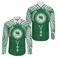 Personalised Cook Islands Rarotonga Family Matching Short Sleeve Bodycon Dress and Hawaiian Shirt Map With Kuki Airani Manta Ray Tattoo LT14 Dad's Shirt - Long Sleeve Green - Polynesian Pride