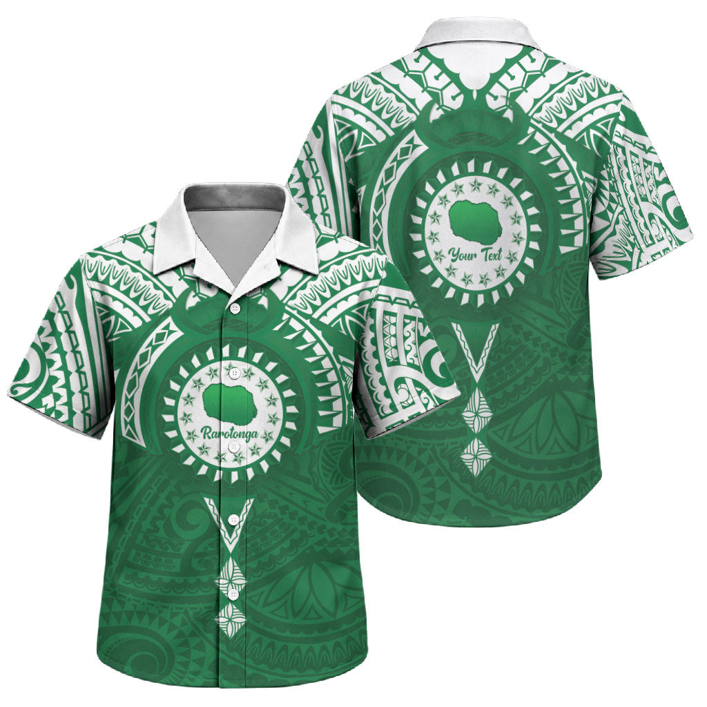 Personalised Cook Islands Rarotonga Family Matching Short Sleeve Bodycon Dress and Hawaiian Shirt Map With Kuki Airani Manta Ray Tattoo LT14 Son's Shirt Green - Polynesian Pride