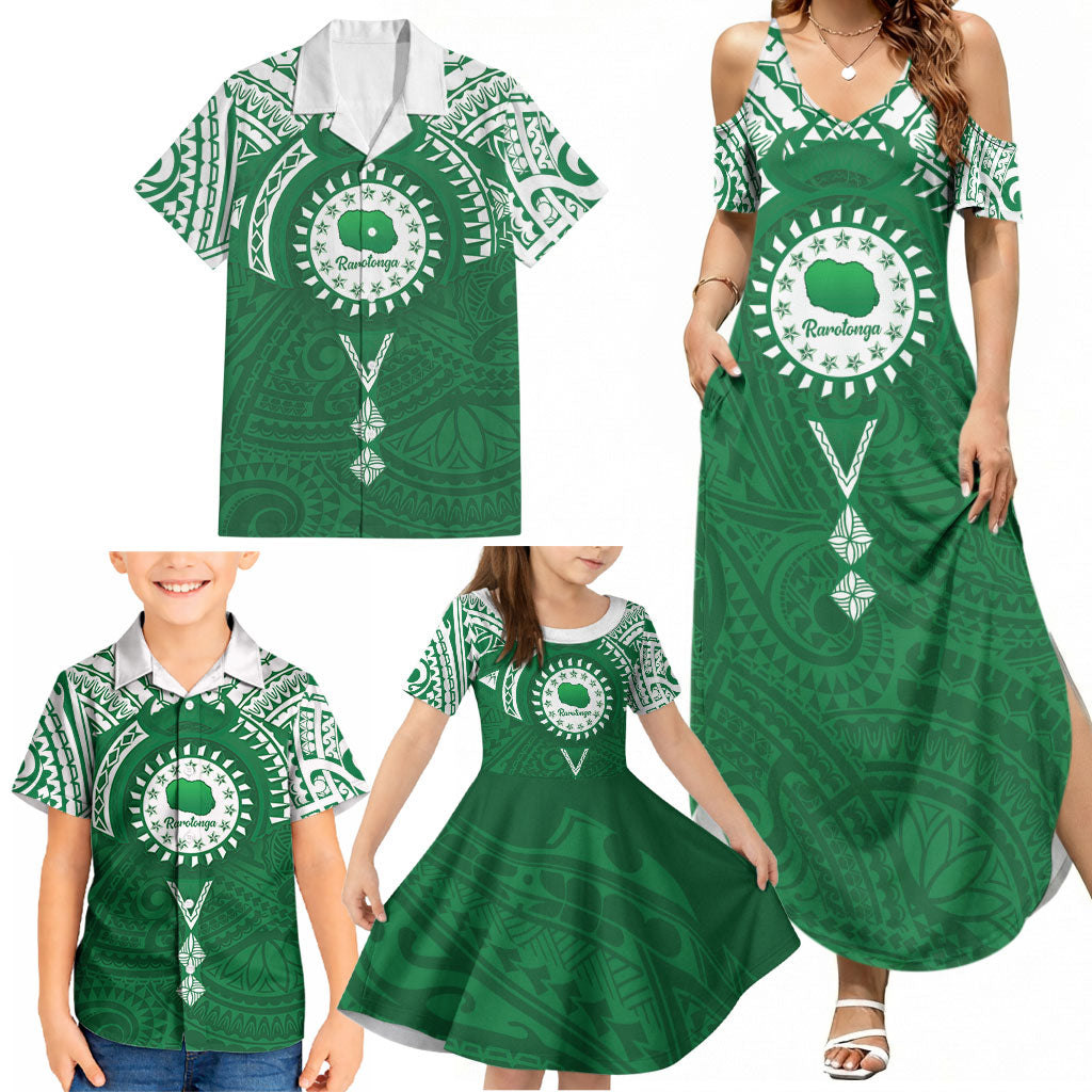 Personalised Cook Islands Rarotonga Family Matching Summer Maxi Dress and Hawaiian Shirt Map With Kuki Airani Manta Ray Tattoo