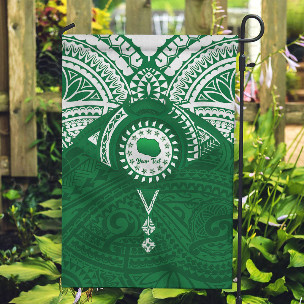 Personalised Cook Islands Rarotonga Garden Flag Map With Kuki Airani Manta Ray Tattoo LT14 Garden Flag Green - Polynesian Pride