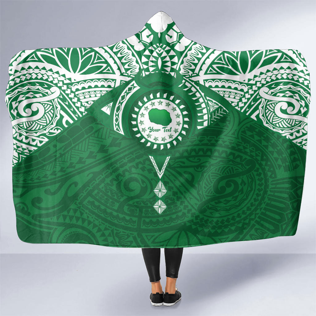 Personalised Cook Islands Rarotonga Hooded Blanket Map With Kuki Airani Manta Ray Tattoo LT14 One Size Green - Polynesian Pride