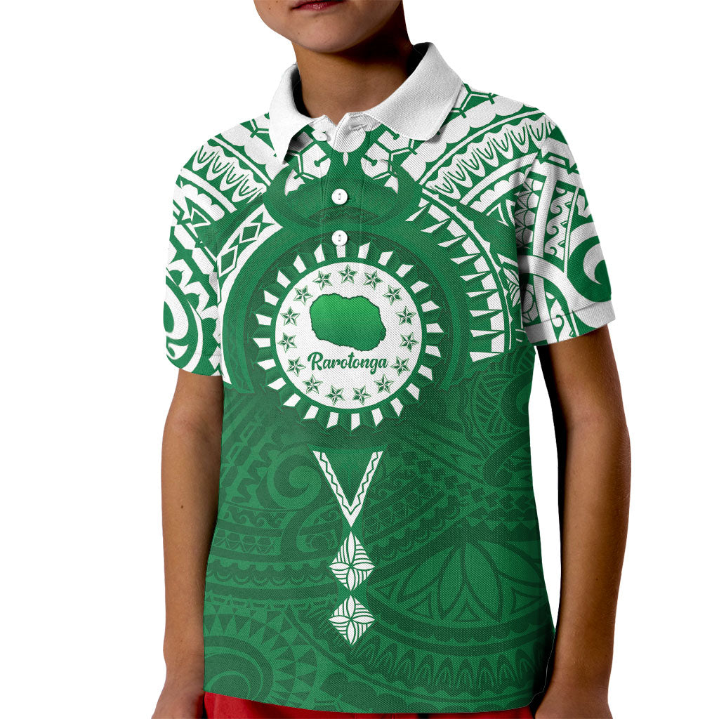 Personalised Cook Islands Rarotonga Kid Polo Shirt Map With Kuki Airani Manta Ray Tattoo LT14 Kid Green - Polynesian Pride