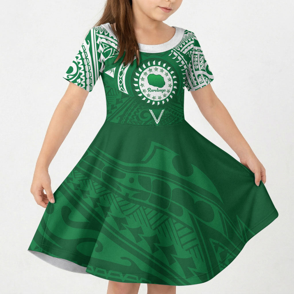 Personalised Cook Islands Rarotonga Kid Short Sleeve Dress Map With Kuki Airani Manta Ray Tattoo