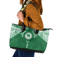 Personalised Cook Islands Rarotonga Leather Tote Bag Map With Kuki Airani Manta Ray Tattoo LT14 Green - Polynesian Pride