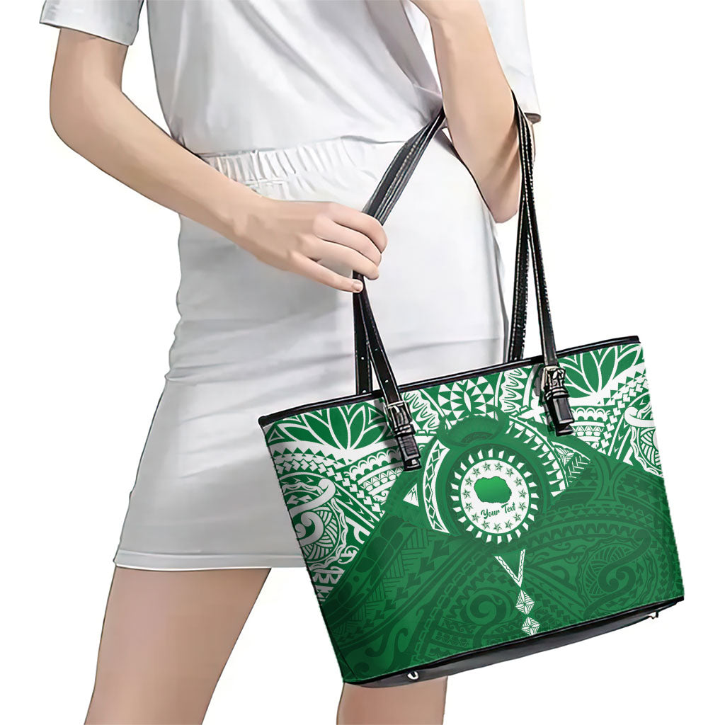 Personalised Cook Islands Rarotonga Leather Tote Bag Map With Kuki Airani Manta Ray Tattoo LT14 - Polynesian Pride