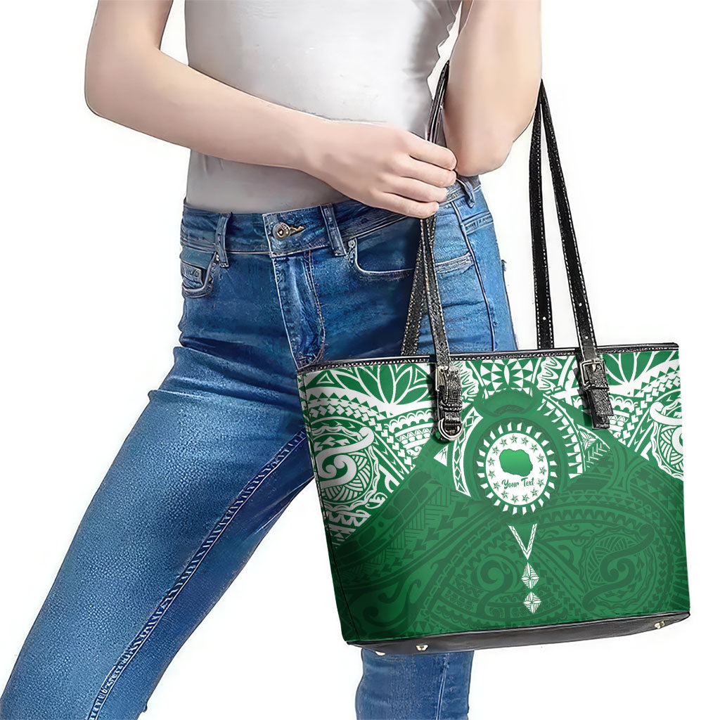 Personalised Cook Islands Rarotonga Leather Tote Bag Map With Kuki Airani Manta Ray Tattoo LT14 - Polynesian Pride