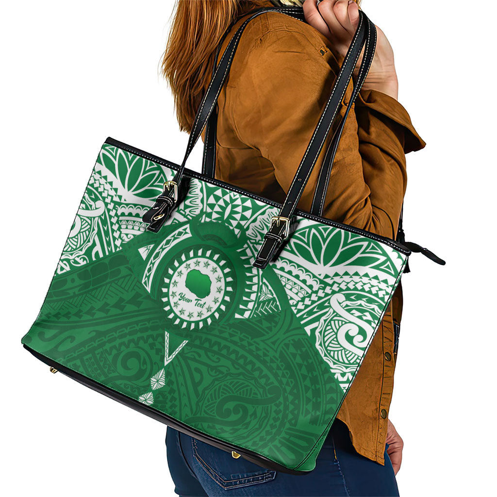Personalised Cook Islands Rarotonga Leather Tote Bag Map With Kuki Airani Manta Ray Tattoo LT14 - Polynesian Pride