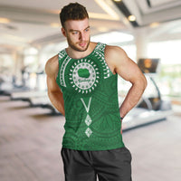 Personalised Cook Islands Rarotonga Men Tank Top Map With Kuki Airani Manta Ray Tattoo LT14 Green - Polynesian Pride