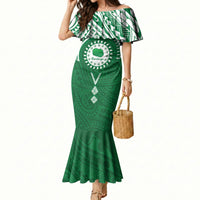 Personalised Cook Islands Rarotonga Mermaid Dress Map With Kuki Airani Manta Ray Tattoo LT14 Women Green - Polynesian Pride