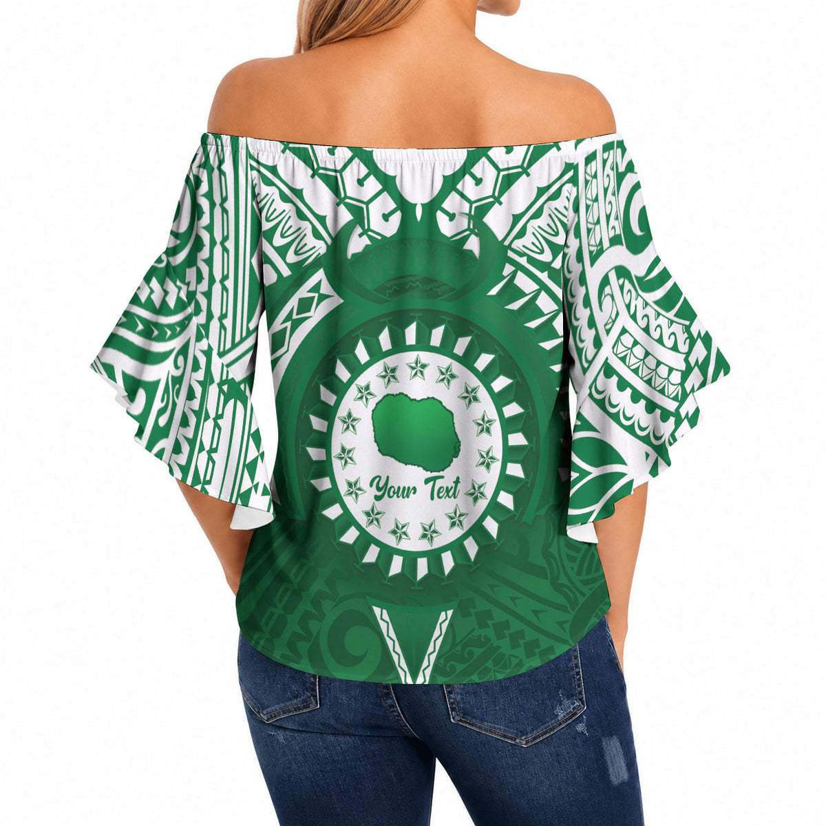 Personalised Cook Islands Rarotonga Off Shoulder Wrap Waist Top Map With Kuki Airani Manta Ray Tattoo LT14 - Polynesian Pride