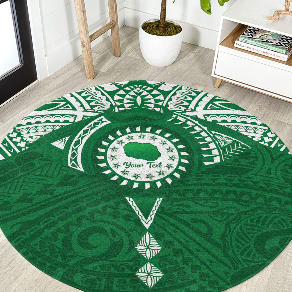 Personalised Cook Islands Rarotonga Round Carpet Map With Kuki Airani Manta Ray Tattoo