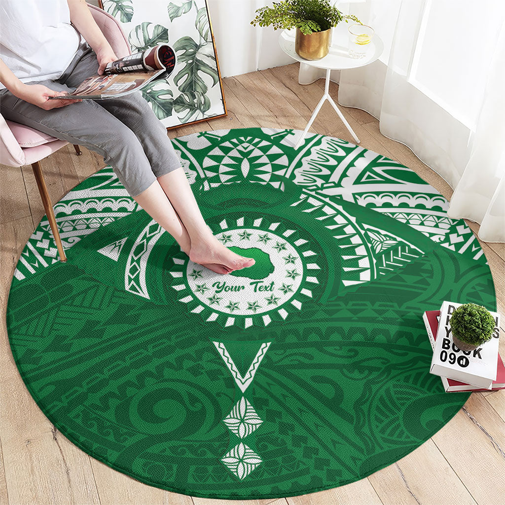 Personalised Cook Islands Rarotonga Round Carpet Map With Kuki Airani Manta Ray Tattoo LT14 - Polynesian Pride