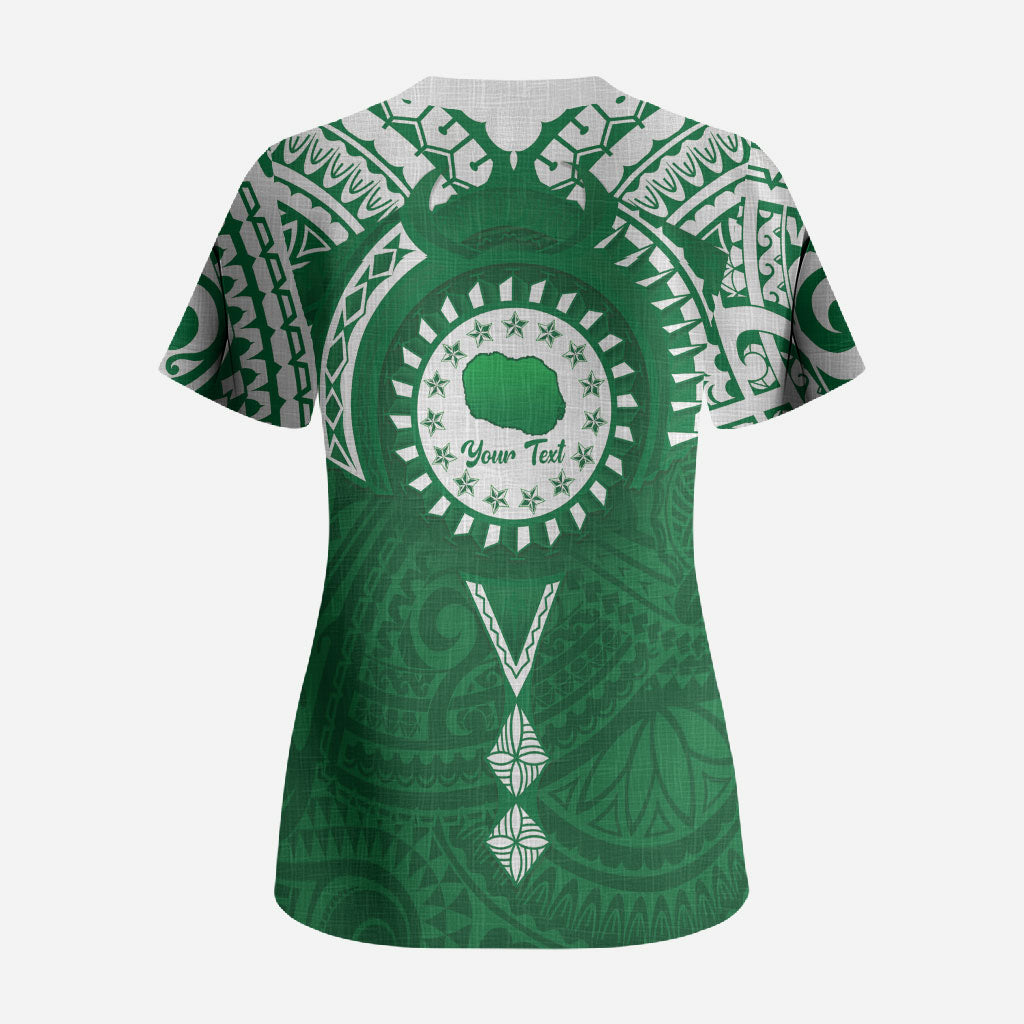 Personalised Cook Islands Rarotonga Scrub Top Map With Kuki Airani Manta Ray Tattoo LT14 - Polynesian Pride