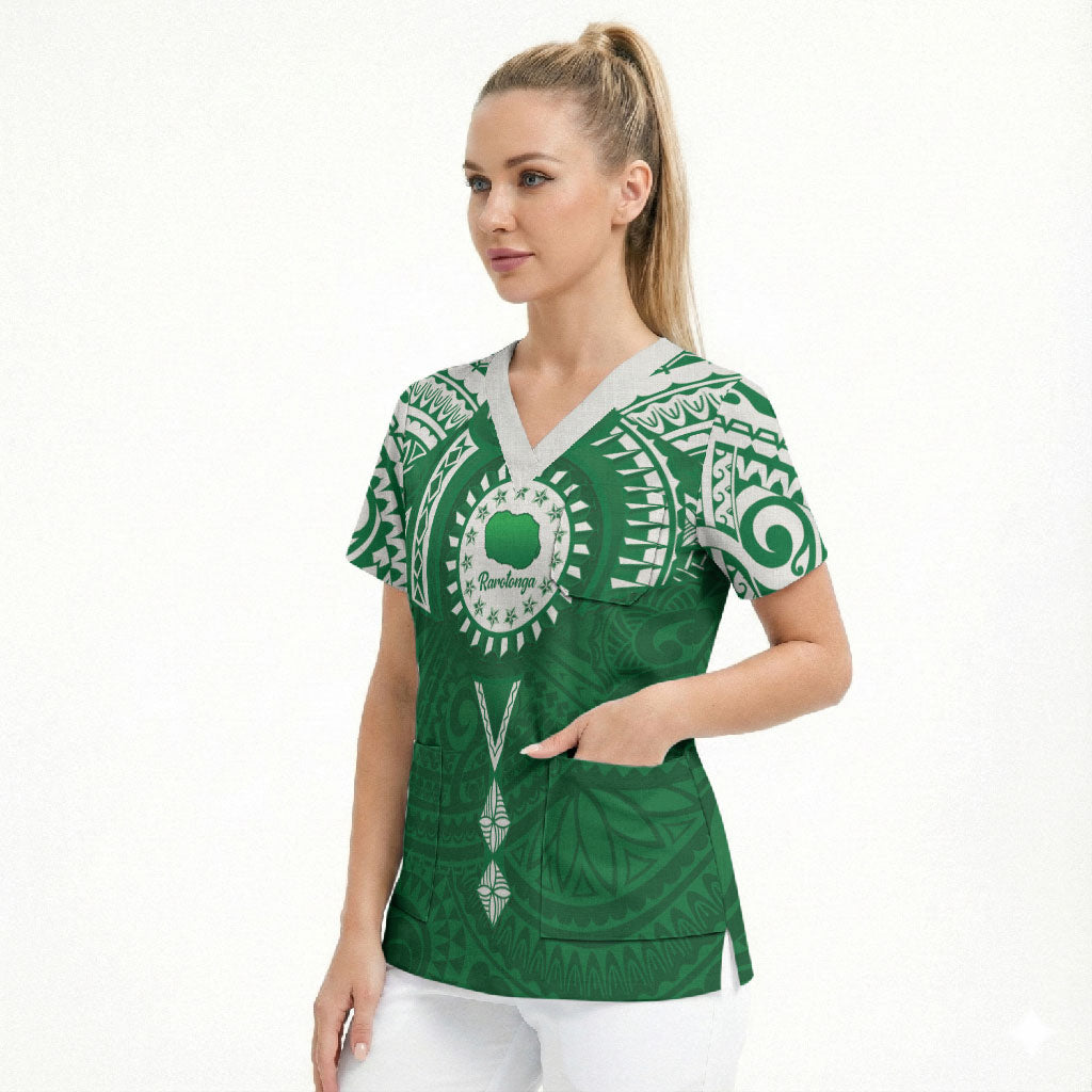 Personalised Cook Islands Rarotonga Scrub Top Map With Kuki Airani Manta Ray Tattoo LT14 - Polynesian Pride