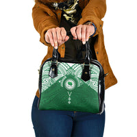 Personalised Cook Islands Rarotonga Shoulder Handbag Map With Kuki Airani Manta Ray Tattoo LT14 One Size Green - Polynesian Pride