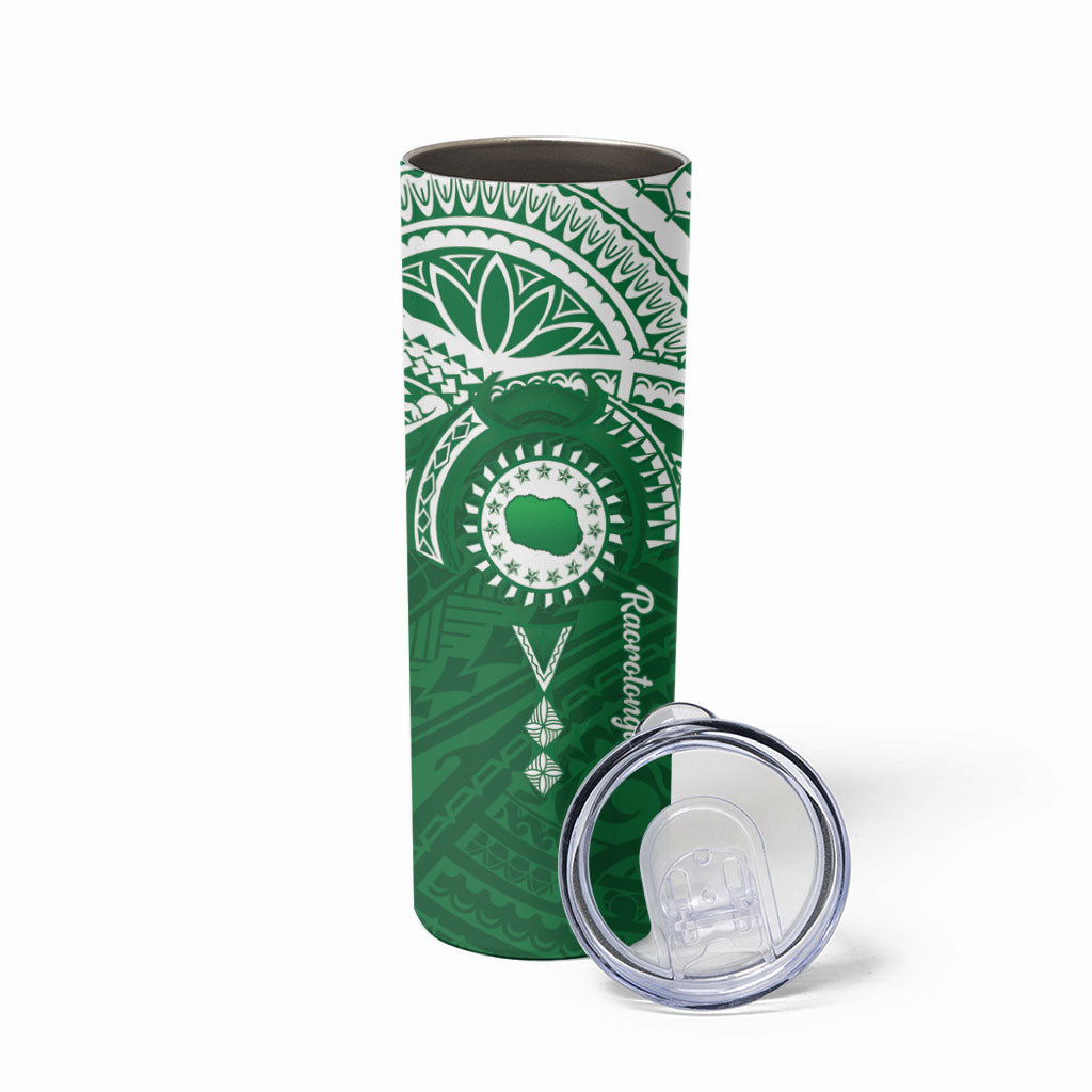 Personalised Cook Islands Rarotonga Skinny Tumbler Map With Kuki Airani Manta Ray Tattoo LT14 - Polynesian Pride