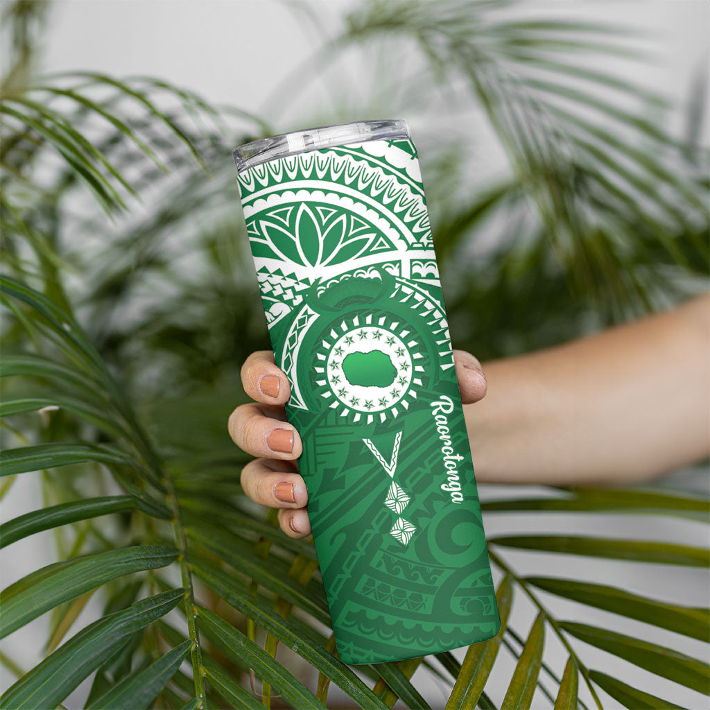 Personalised Cook Islands Rarotonga Skinny Tumbler Map With Kuki Airani Manta Ray Tattoo LT14 - Polynesian Pride