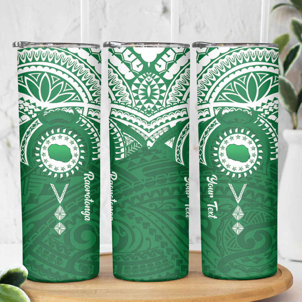 Personalised Cook Islands Rarotonga Skinny Tumbler Map With Kuki Airani Manta Ray Tattoo LT14 - Polynesian Pride
