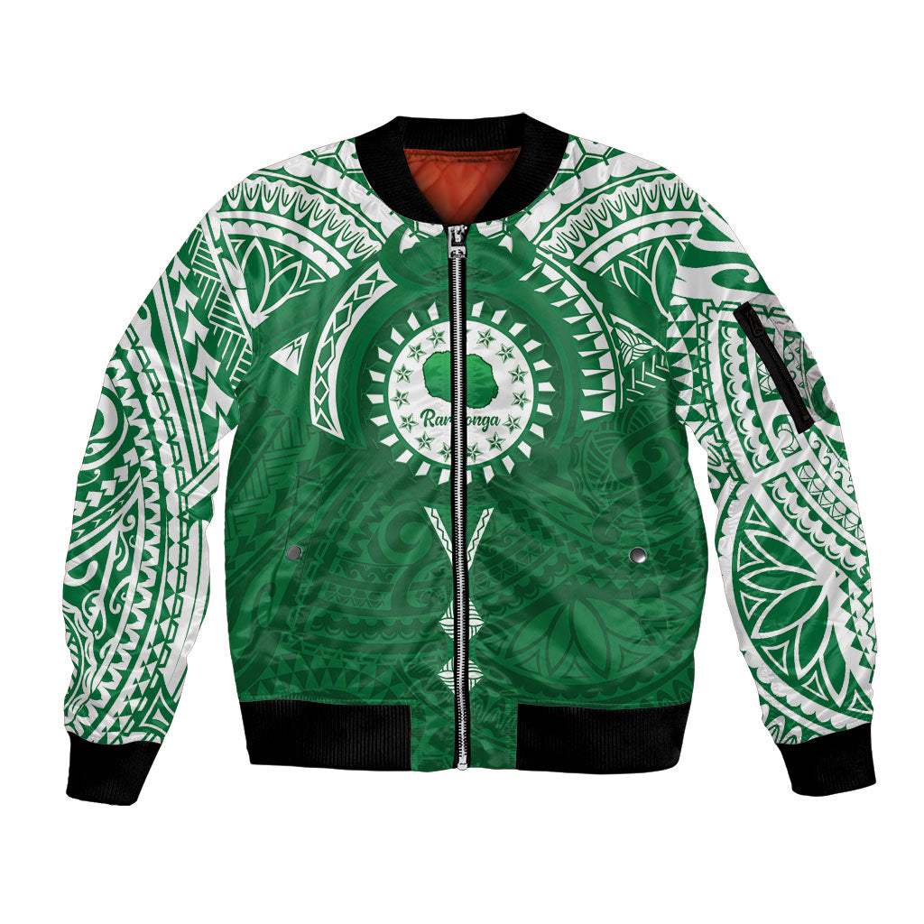 Personalised Cook Islands Rarotonga Sleeve Zip Bomber Jacket Map With Kuki Airani Manta Ray Tattoo