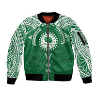 Personalised Cook Islands Rarotonga Sleeve Zip Bomber Jacket Map With Kuki Airani Manta Ray Tattoo LT14 Unisex Green - Polynesian Pride