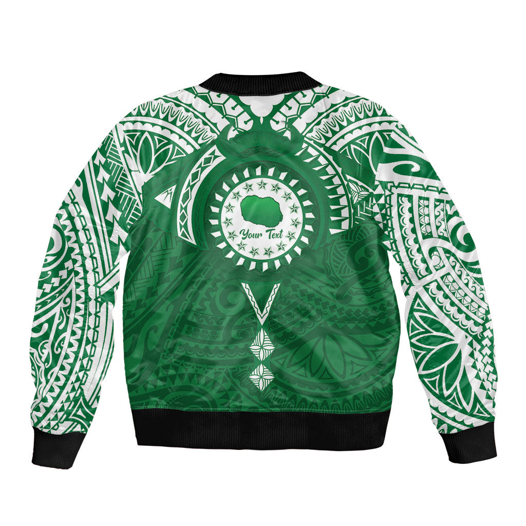 Personalised Cook Islands Rarotonga Sleeve Zip Bomber Jacket Map With Kuki Airani Manta Ray Tattoo LT14 - Polynesian Pride