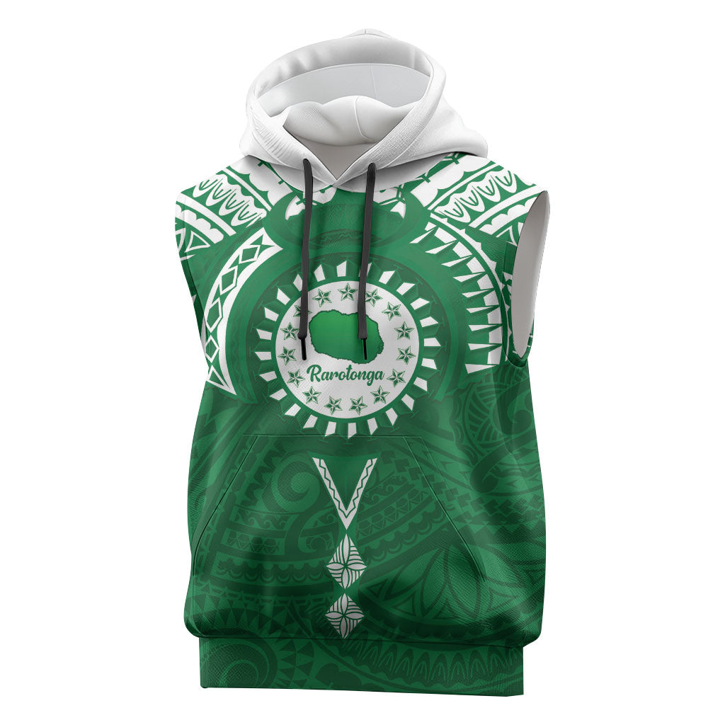 Personalised Cook Islands Rarotonga Sleeveless Hoodie Map With Kuki Airani Manta Ray Tattoo