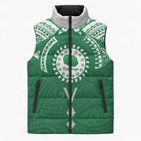 Personalised Cook Islands Rarotonga Sleeveless Puffer Jacket Map With Kuki Airani Manta Ray Tattoo LT14 Unisex Green - Polynesian Pride