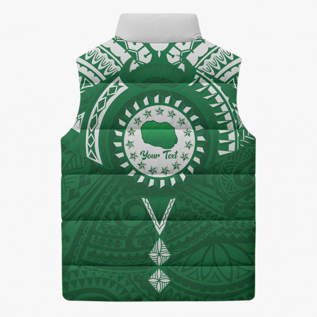 Personalised Cook Islands Rarotonga Sleeveless Puffer Jacket Map With Kuki Airani Manta Ray Tattoo LT14 - Polynesian Pride
