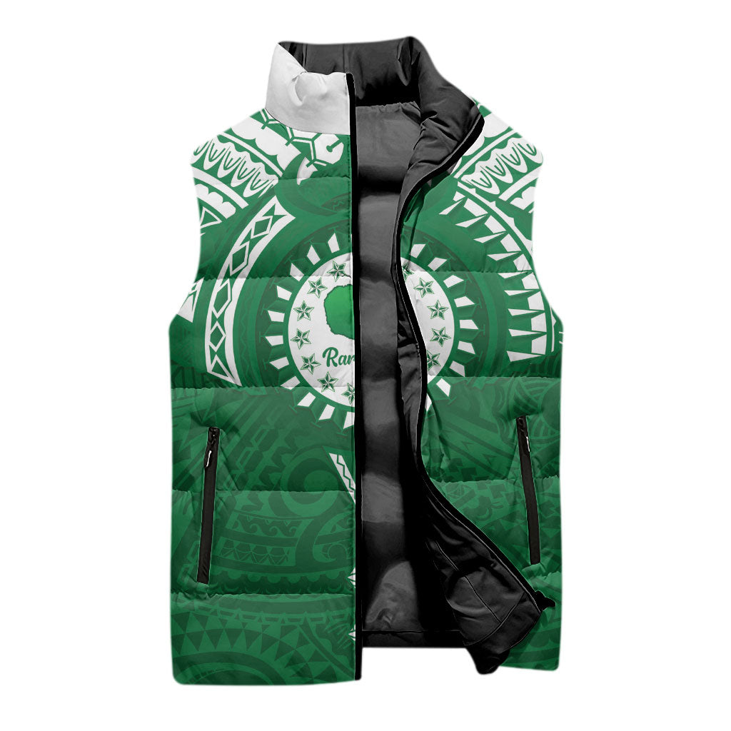 Personalised Cook Islands Rarotonga Sleeveless Puffer Jacket Map With Kuki Airani Manta Ray Tattoo LT14 - Polynesian Pride