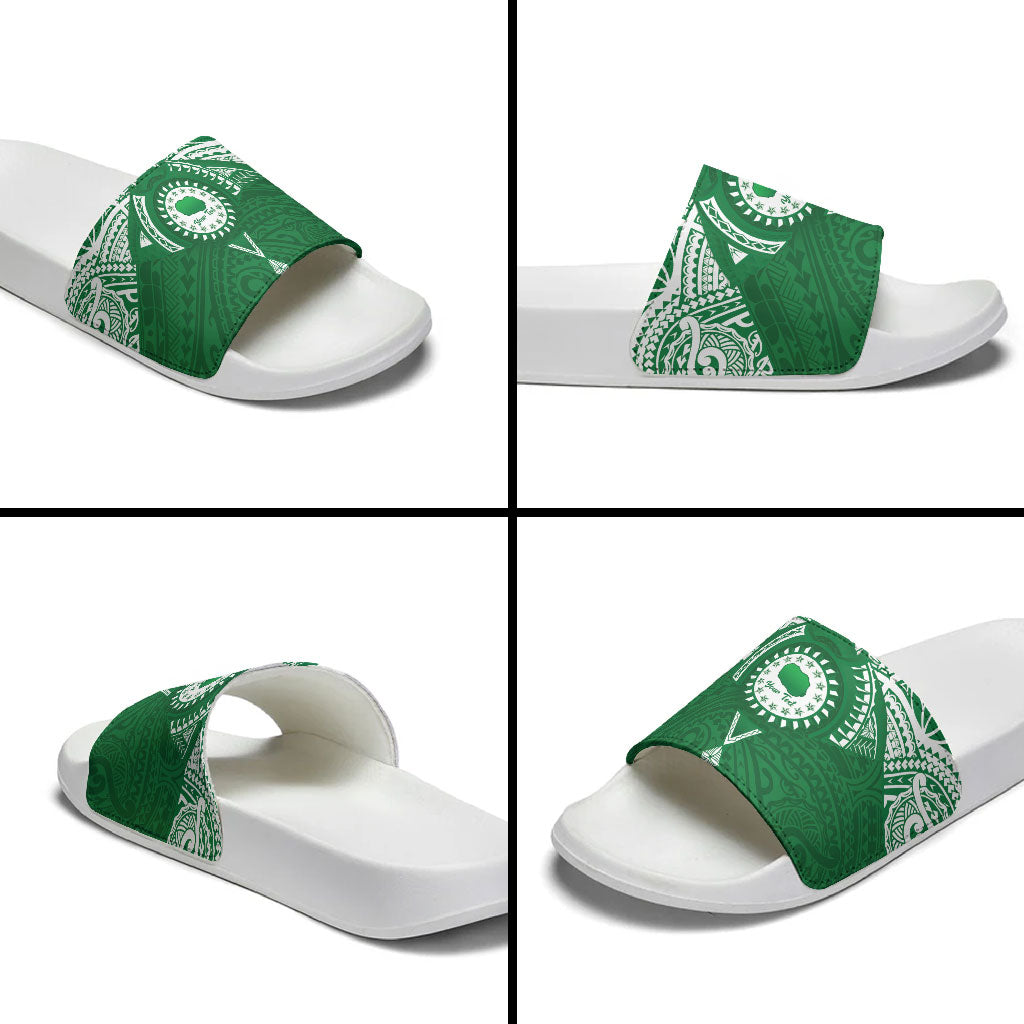 Personalised Cook Islands Rarotonga Slide Sandals Map With Kuki Airani Manta Ray Tattoo LT14 - Polynesian Pride