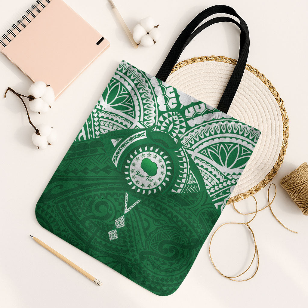 Personalised Cook Islands Rarotonga Tote Bag Map With Kuki Airani Manta Ray Tattoo LT14 Black Strap One Size Green - Polynesian Pride
