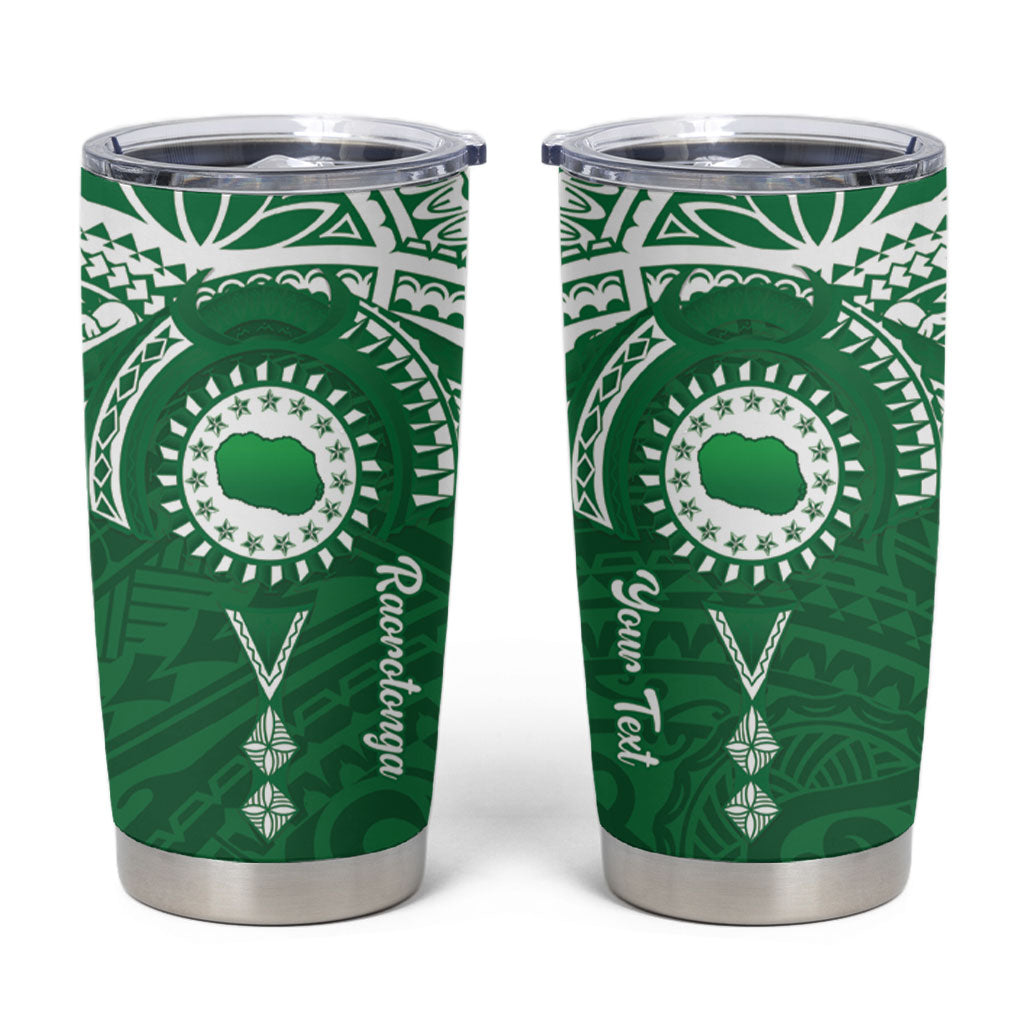 Personalised Cook Islands Rarotonga Tumbler Cup Map With Kuki Airani Manta Ray Tattoo LT14 Green - Polynesian Pride