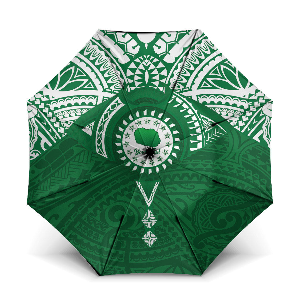 Personalised Cook Islands Rarotonga Umbrella Map With Kuki Airani Manta Ray Tattoo LT14 One Size Folded 11.42 inch Opened Diameter 37.4 inch Green - Polynesian Pride