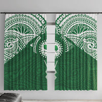 Personalised Cook Islands Rarotonga Window Curtain Map With Kuki Airani Manta Ray Tattoo LT14 With Hooks Green - Polynesian Pride