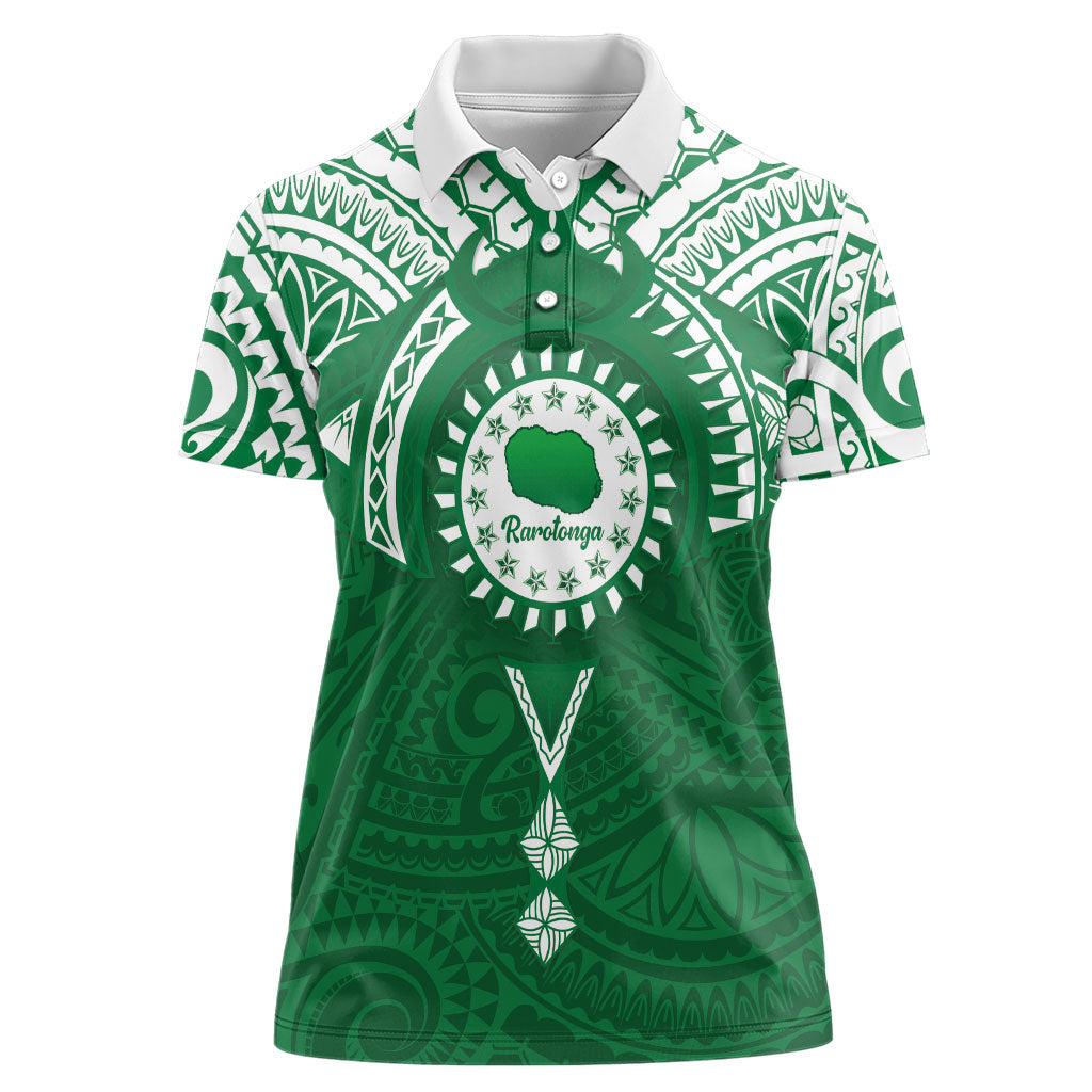 Personalised Cook Islands Rarotonga Women Polo Shirt Map With Kuki Airani Manta Ray Tattoo LT14 Female Green - Polynesian Pride