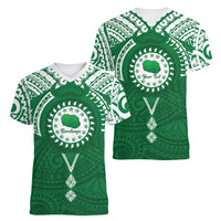 Personalised Cook Islands Rarotonga Women V-Neck T-Shirt Map With Kuki Airani Manta Ray Tattoo LT14 - Polynesian Pride