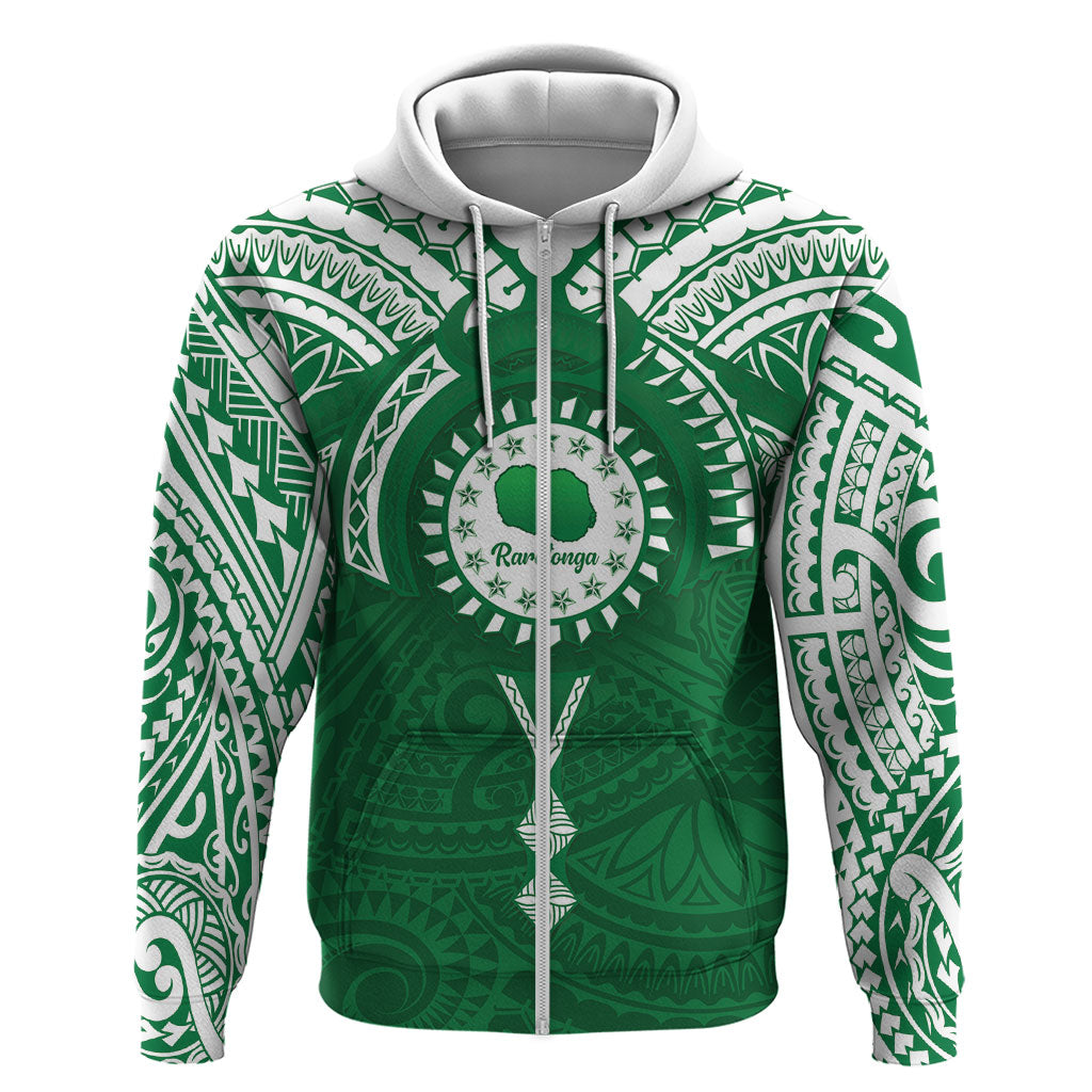 Personalised Cook Islands Rarotonga Zip Hoodie Map With Kuki Airani Manta Ray Tattoo