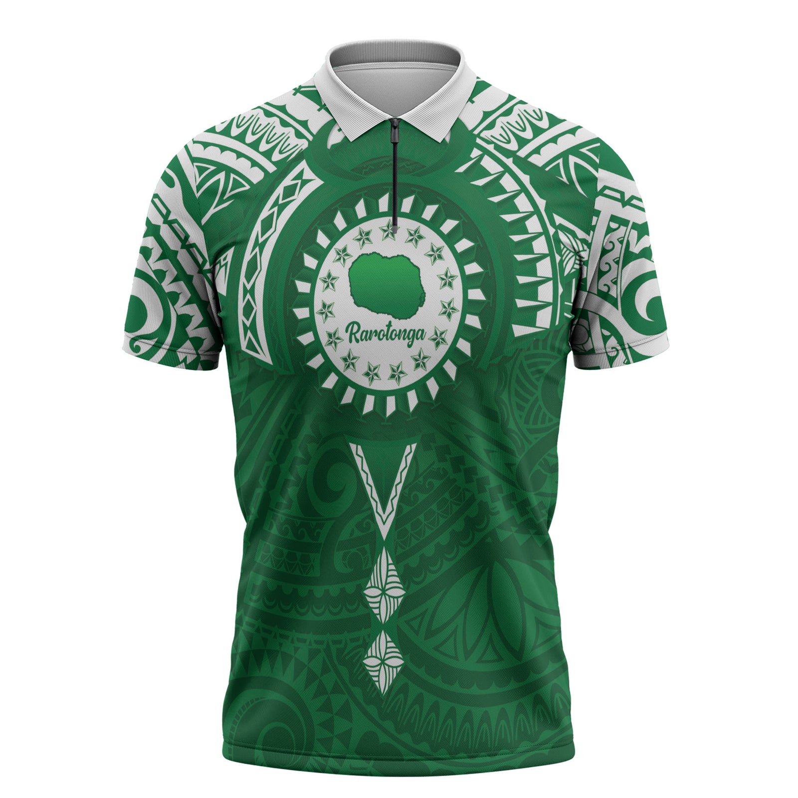 Personalised Cook Islands Rarotonga Zipper Polo Shirt Map With Kuki Airani Manta Ray Tattoo
