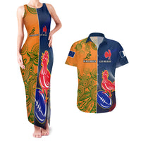 France And Australia Rugby Couples Matching Tank Maxi Dress and Hawaiian Shirt 2023 World Cup Le Bleus Wallabies Together LT14 Gold - Polynesian Pride