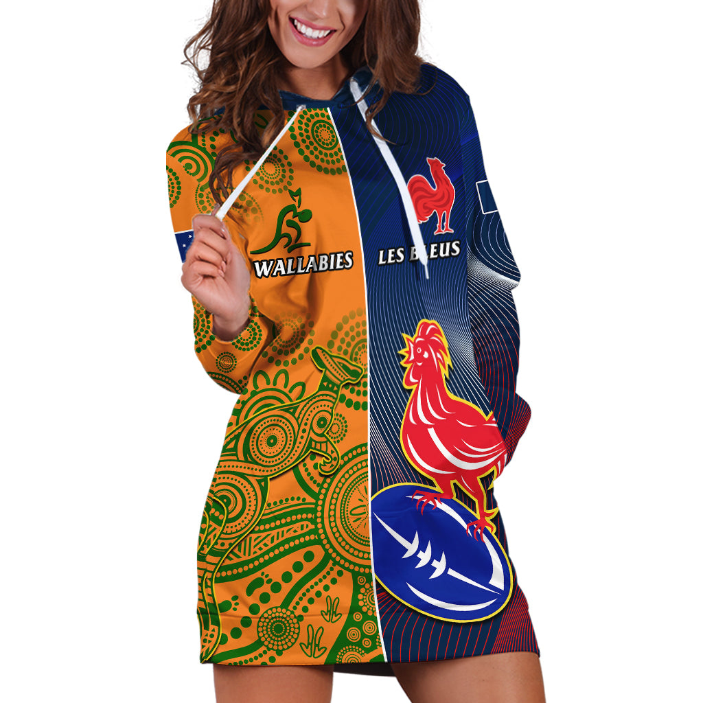 France And Australia Rugby Hoodie Dress 2023 World Cup Le Bleus Wallabies Together LT14 Gold - Polynesian Pride