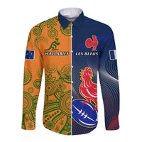 France And Australia Rugby Long Sleeve Button Shirt 2023 World Cup Le Bleus Wallabies Together LT14 Unisex Gold - Polynesian Pride
