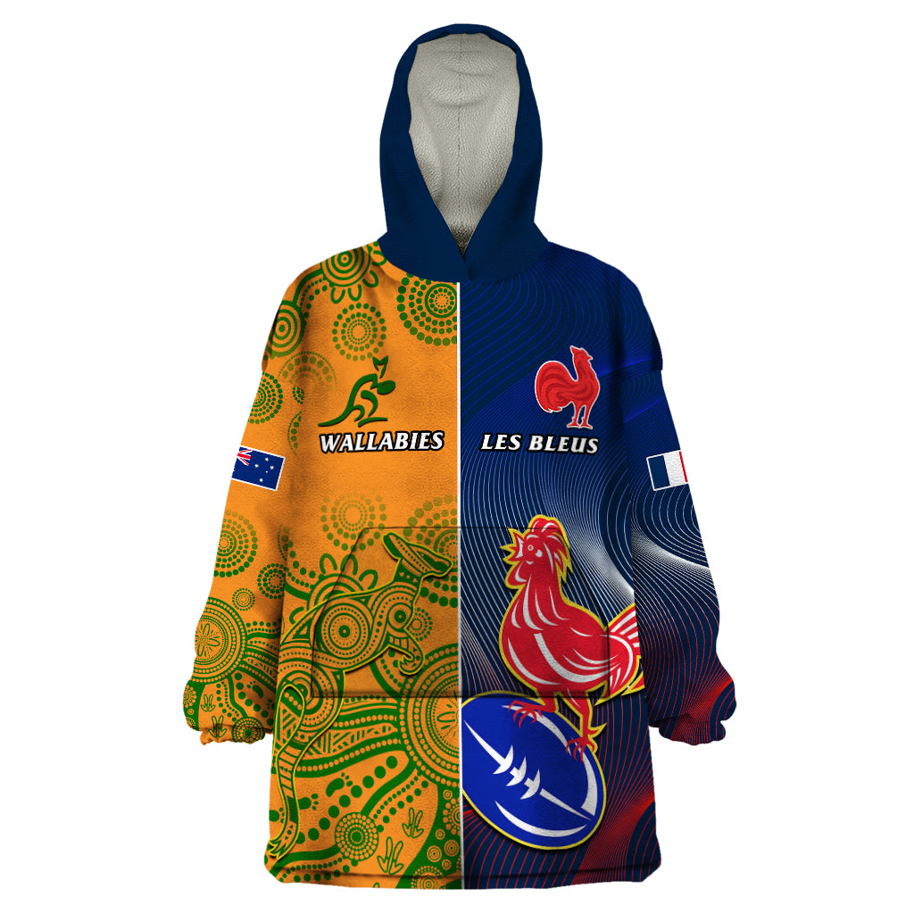 France And Australia Rugby Wearable Blanket Hoodie 2023 World Cup Le Bleus Wallabies Together LT14 One Size Gold - Polynesian Pride