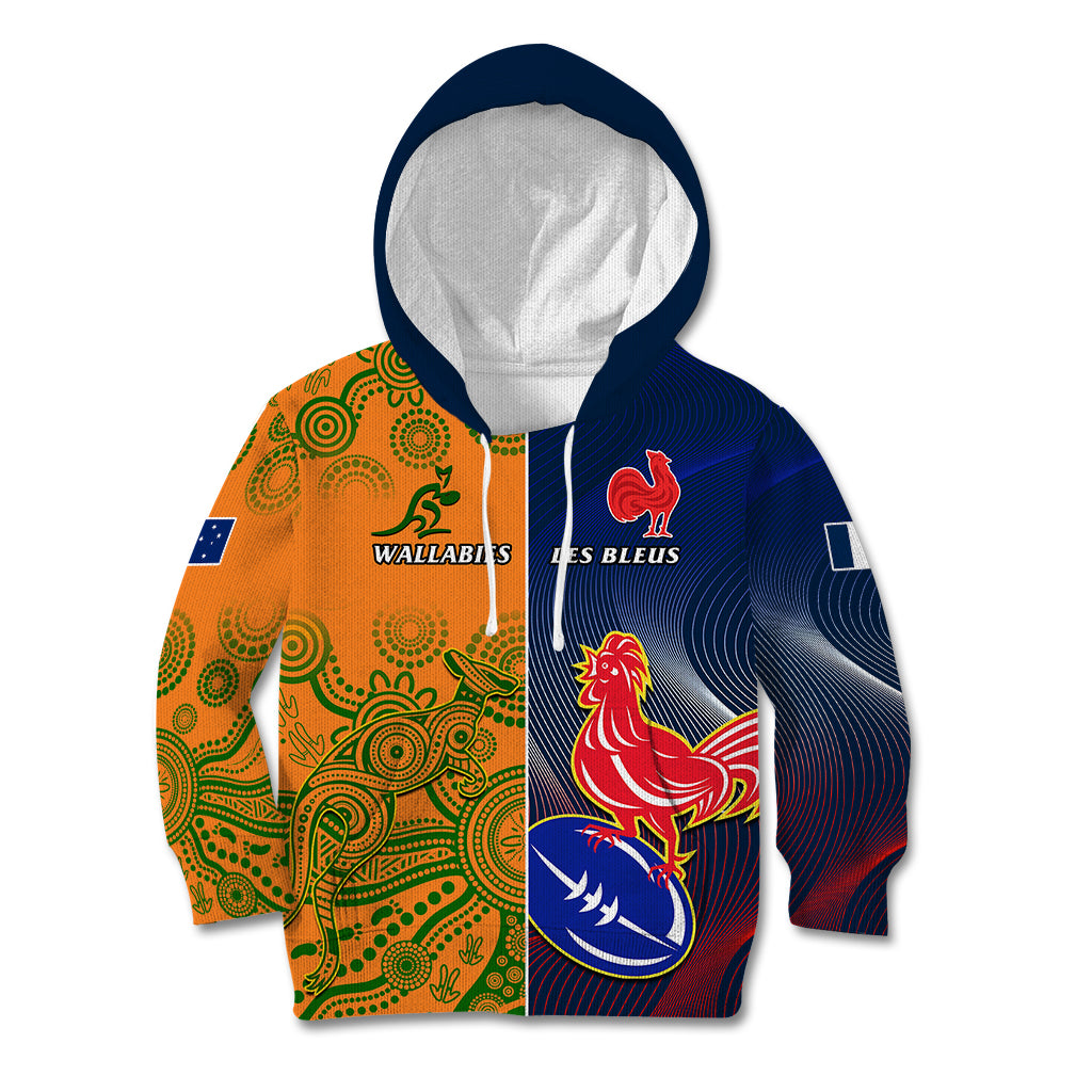 Custom France And Australia Rugby Kid Hoodie 2023 World Cup Le Bleus Wallabies Together LT14 Gold - Polynesian Pride