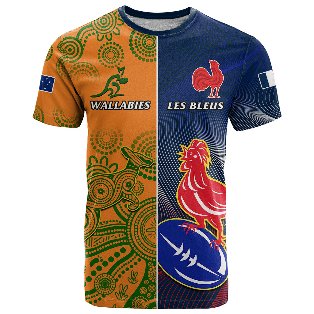 Custom France And Australia Rugby T Shirt 2023 World Cup Le Bleus Wallabies Together LT14 Gold - Polynesian Pride