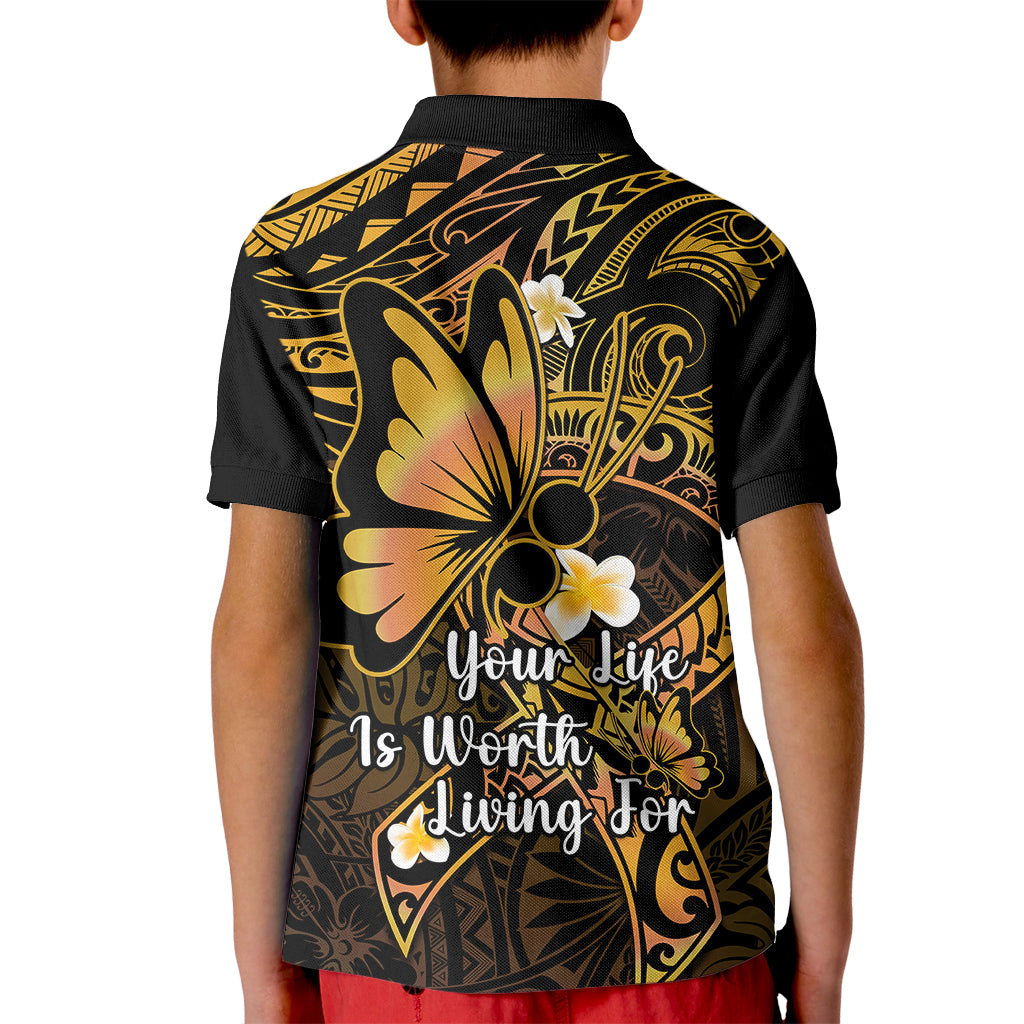 Polynesia Suicide Prevention Awareness Kid Polo Shirt Your Life Is Worth Living For Polynesian Gold Pattern LT14 - Polynesian Pride