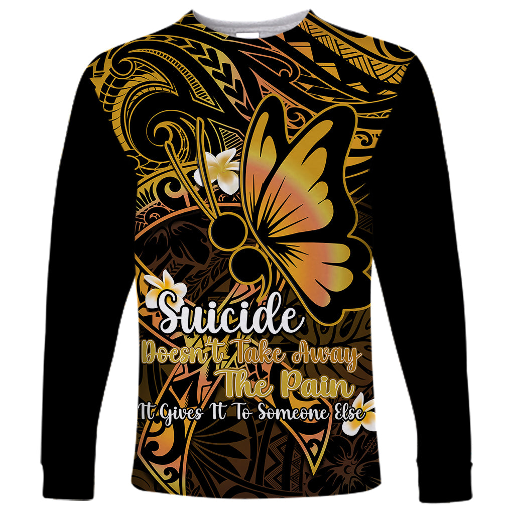 Polynesia Suicide Prevention Awareness Long Sleeve Shirt Your Life Is Worth Living For Polynesian Gold Pattern LT14 Unisex Gold - Polynesian Pride